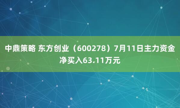 中鼎策略 东方创业（600278）7月11日主力资金净买入63.11万元